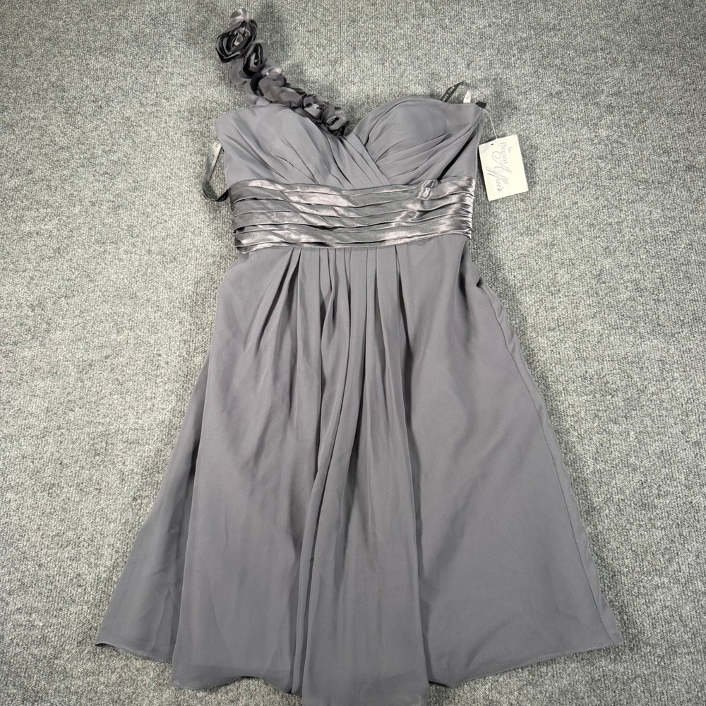 Bill Levkoff One Shoulder Rosette Chiffon Cocktail Dress Gray Size 8 727 #4962